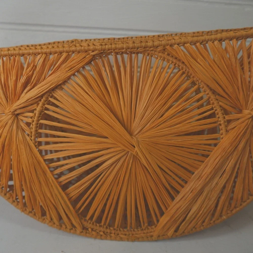 Boho Raffia Bag Woven Circle Clutch Purse Straw Wicker Accessory Top Handle Tote